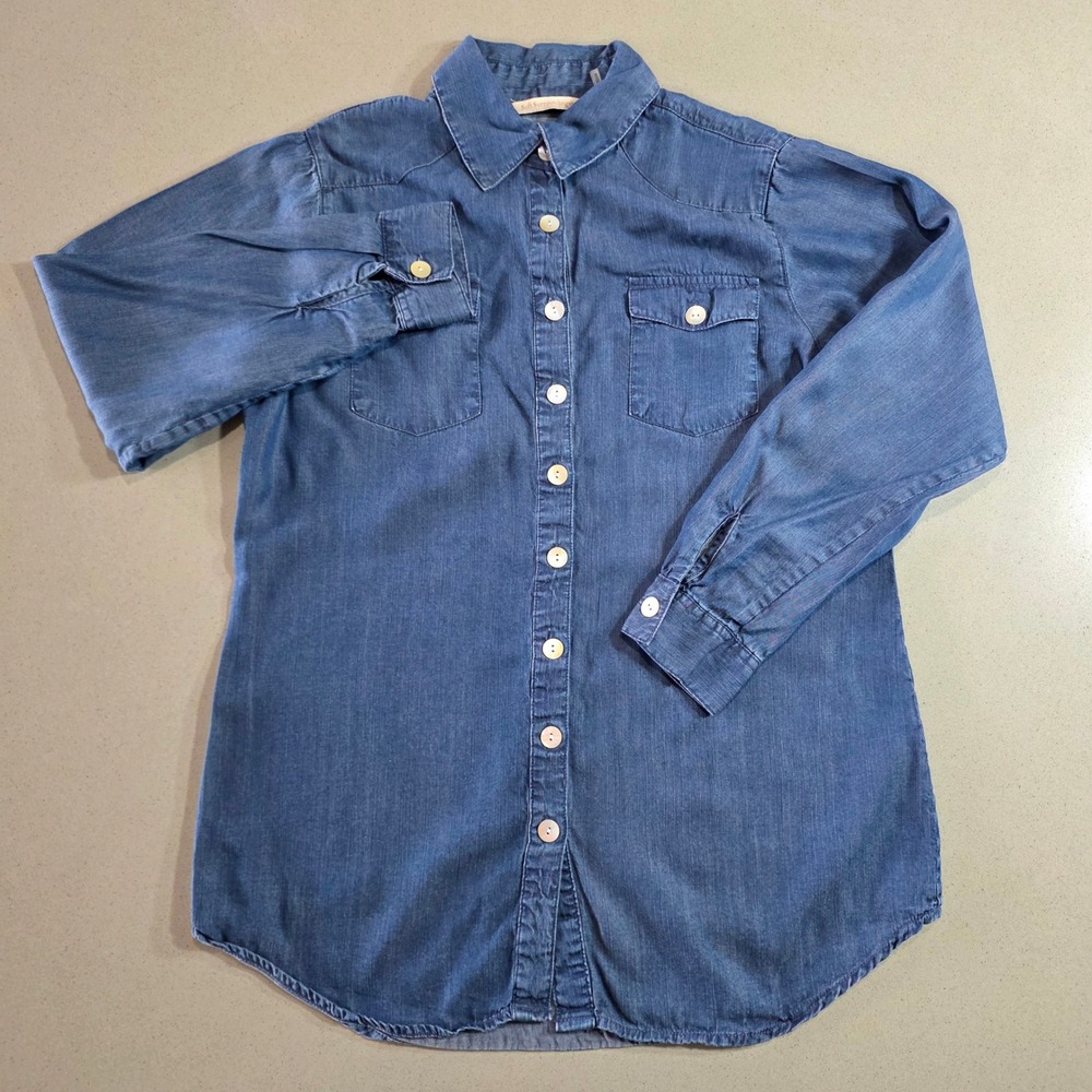 Soft Surroundings Blue Denim Button Down Western Shirt Size X2 Long Sleeve